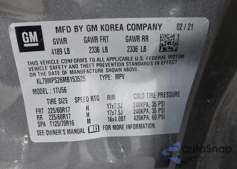 2021 Chevrolet Trailblazer Fwd Lt from USA, damaged, VIN KL79MPS26MB153525